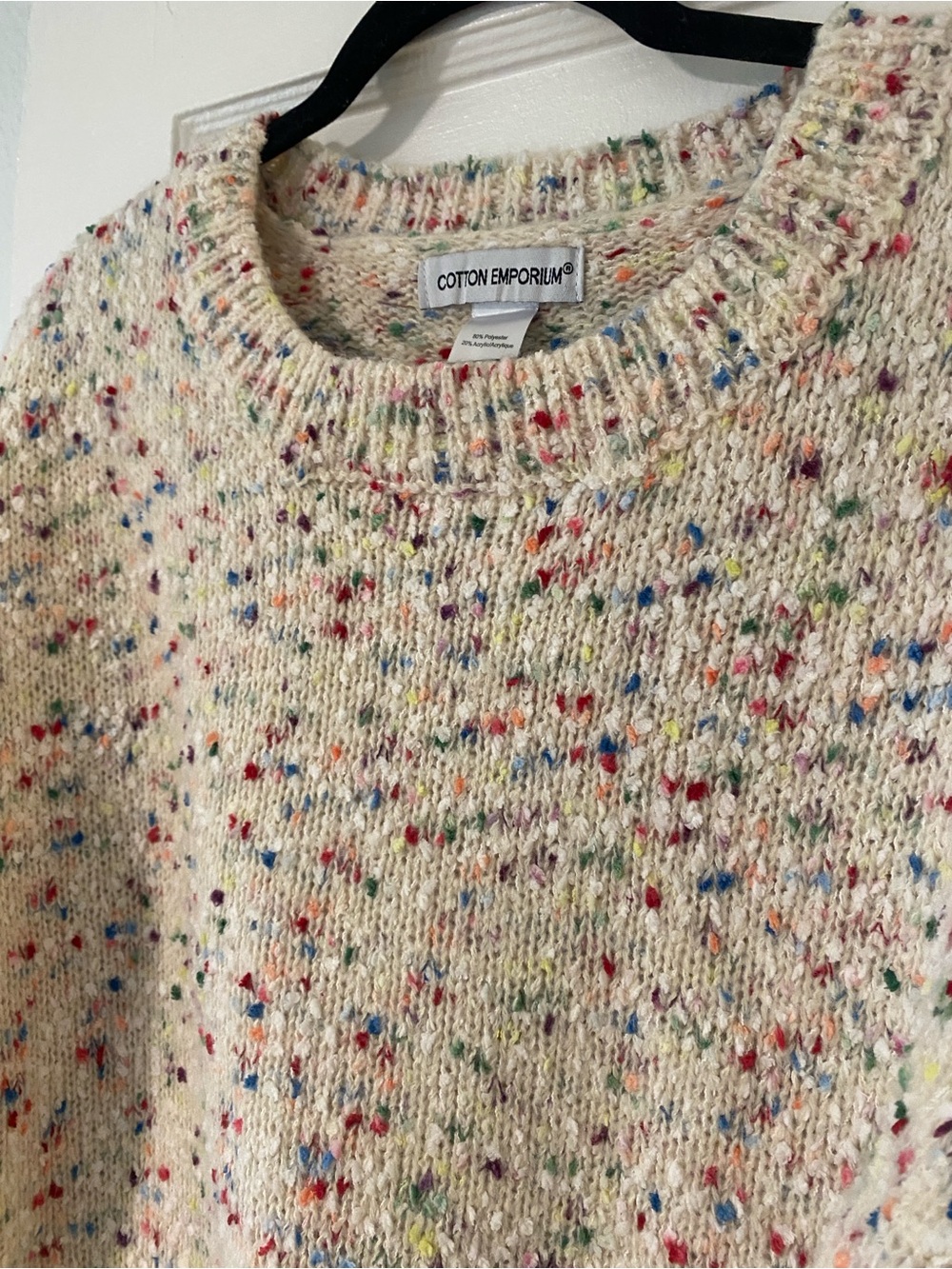 Cream Multi-Color Confetti Crewneck Sweater - XL